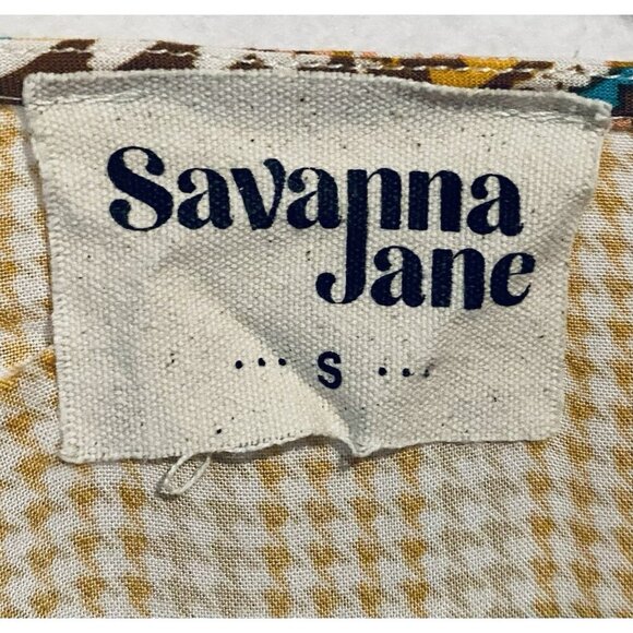 Savanna Jane Top Womens Small Patchwork V Neck Ruffle Western Boho Peasant - Picture 5 of 7